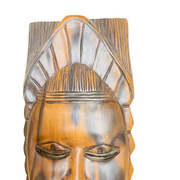 Hand-Carved African Tribal Wooden Mask Native Plaque Face 12" x 6" x 2" - Picture 2 of 4